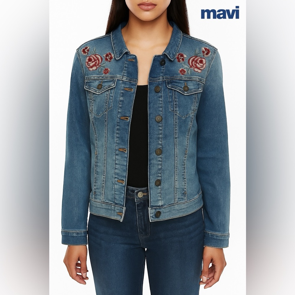 🛍️SALE🛍️ Mavi Jeans Rose Embroidered Denim Jacket (NWOT)
